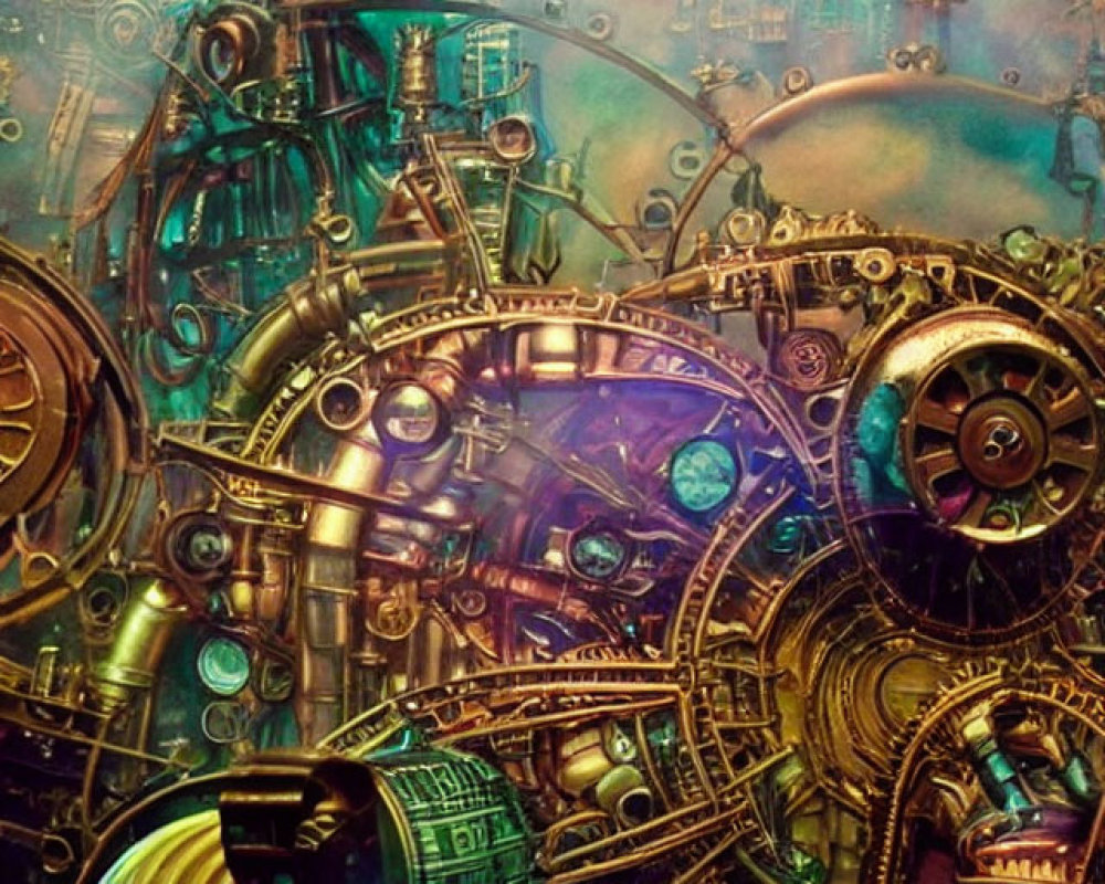 Detailed Steampunk Machinery Landscape with Gears and Metallic Structures