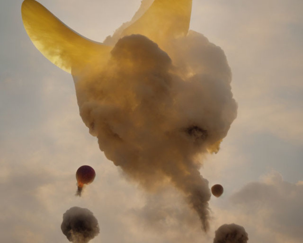 Whimsical cloud formation resembling jumping rabbit in golden light