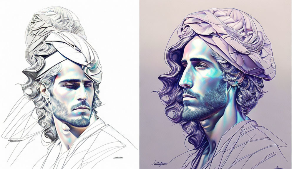 change these sketches of a dude into oil paintings