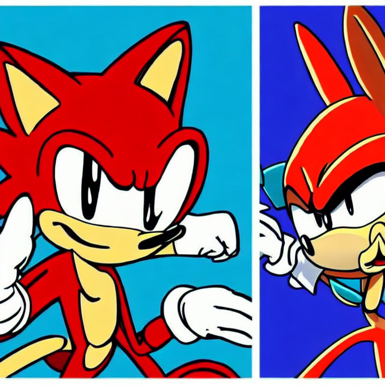 Split Illustration: Sonic and Knuckles Pointing Left and Right