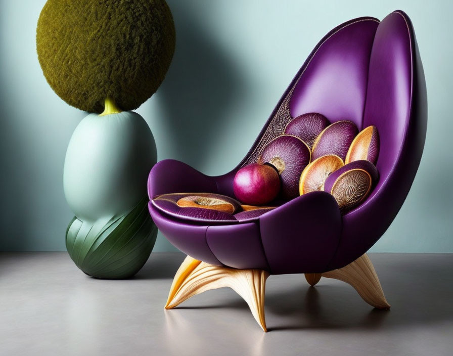 an armchair that looks like mangosteen and garlic