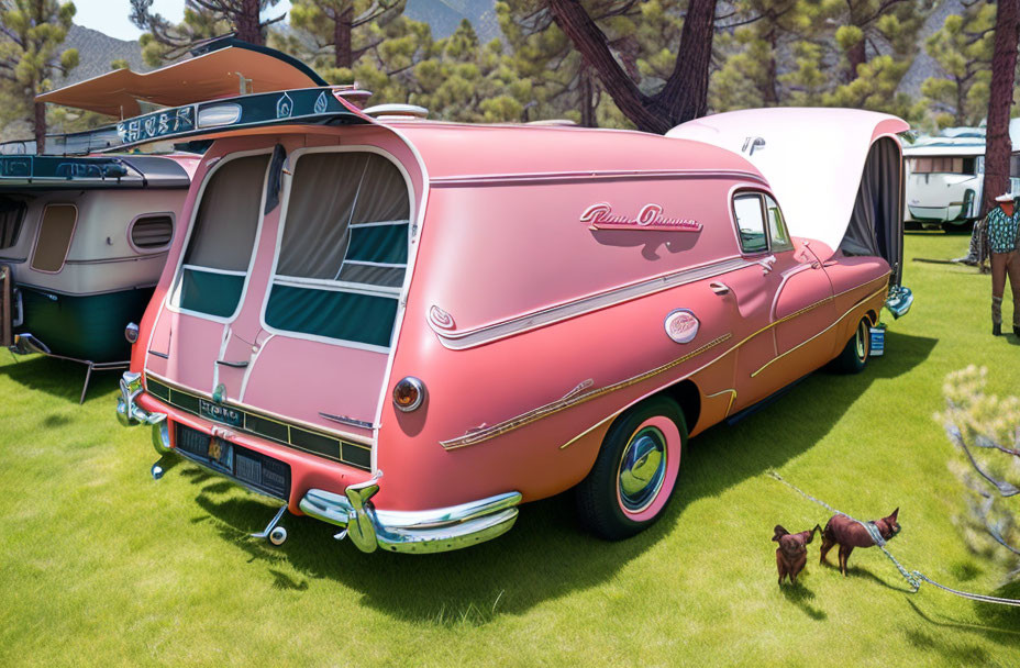 Vintage Pink Pontiac Streamliner Station Wagon at Classic Car Show