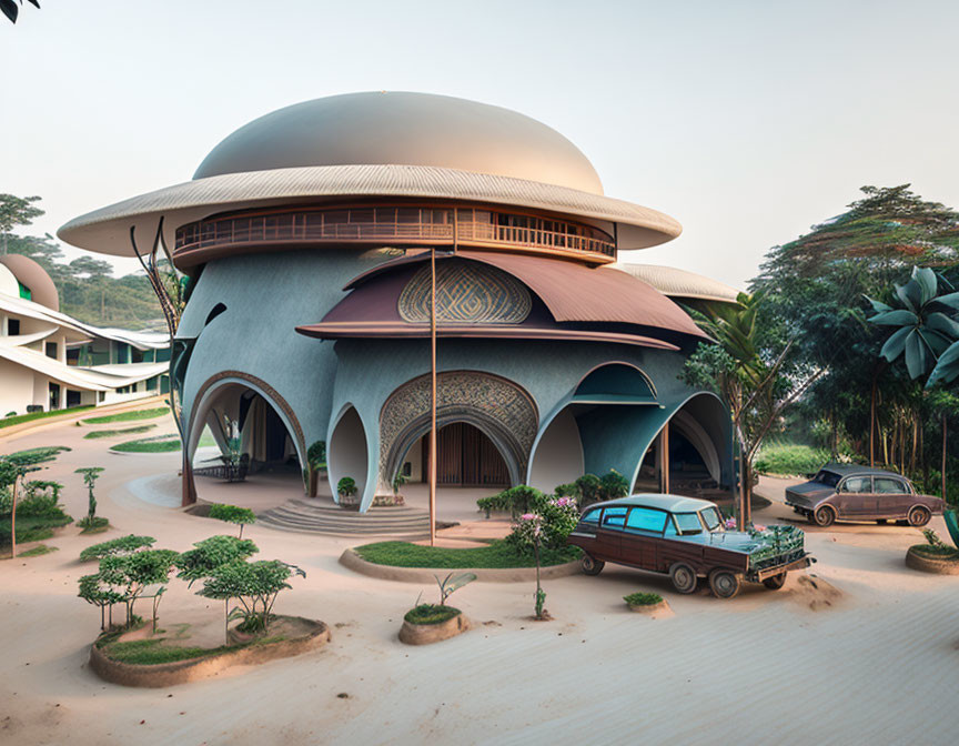 An unusual round building somewhere in Thailand