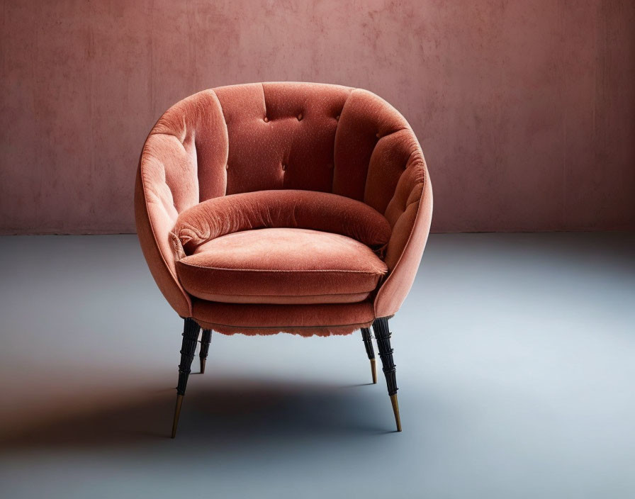 Coral Pink Tufted Armchair on Gradient Background