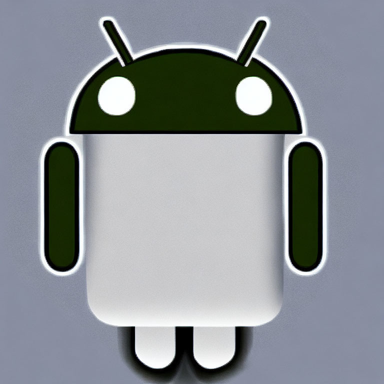 Green humanoid robot logo on grey background - Android symbol.