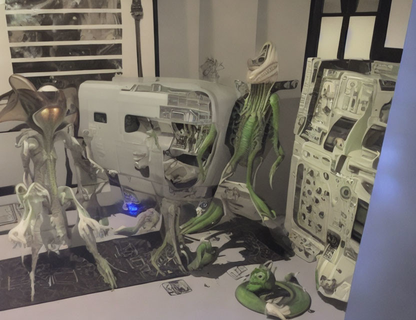 Detailed Alien Diorama with Opened Spacecraft Model