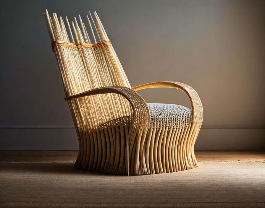 An armchair made out of reeds