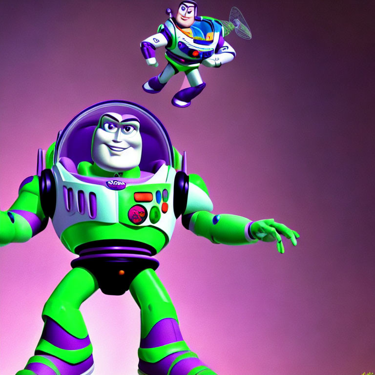 Animated space-themed characters with extended wings on purple background