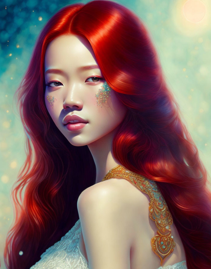 Fascinating Asian redhead, mysterious beauty