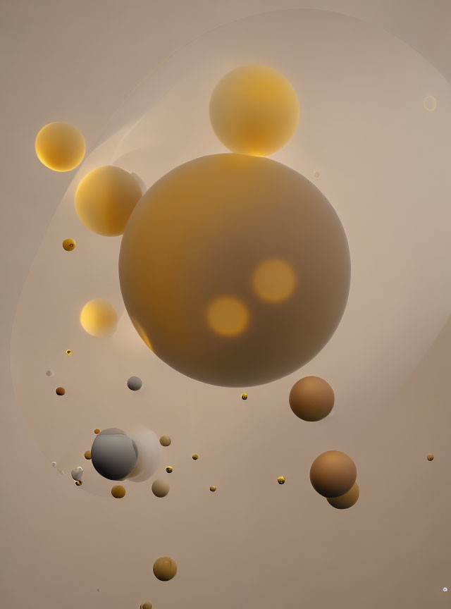 Abstract Image: Translucent Spheres in Brown and Gray on Pale Background