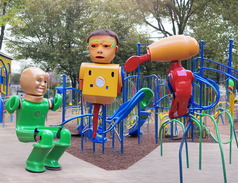 Vibrant Playground with Oversized Toy Figure Sculptures