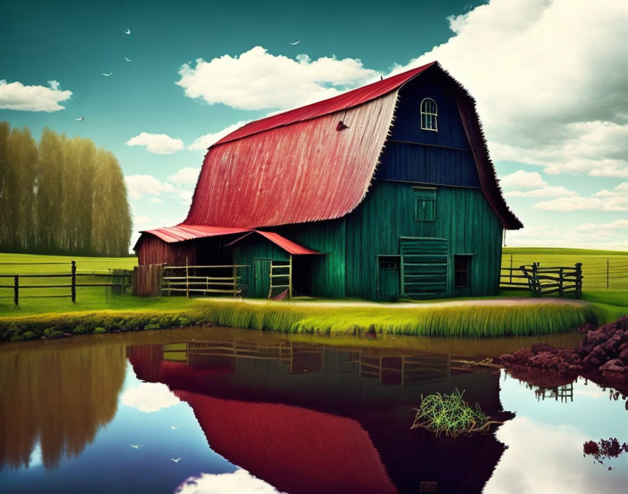 fantasy: farm, river, planet, surreal, surrealism