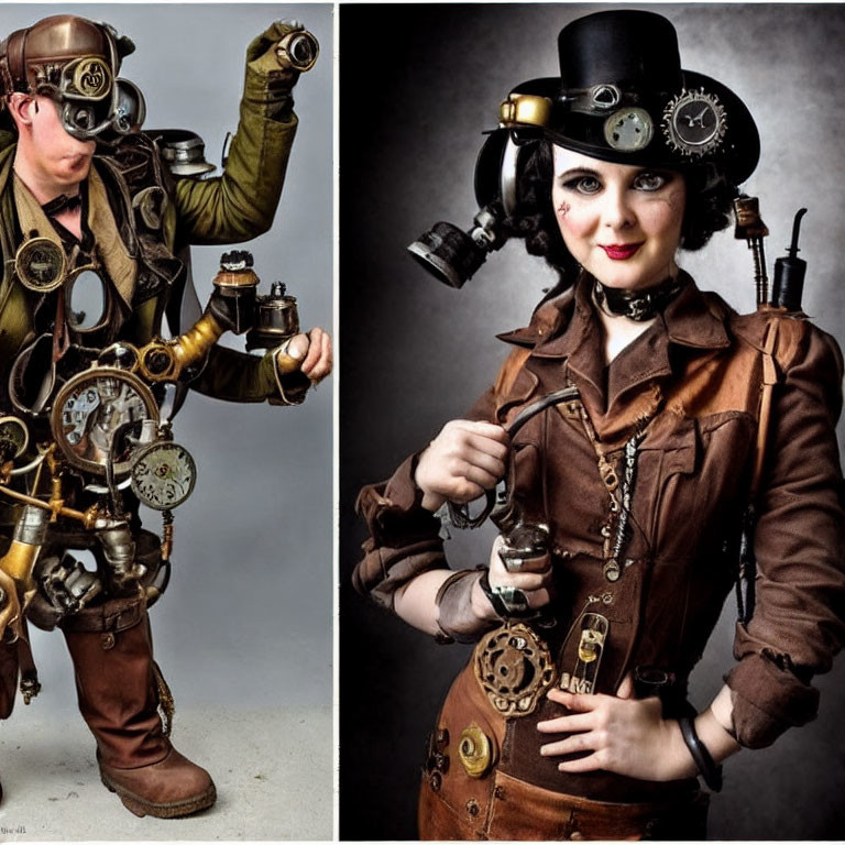 Steampunk Attired Individuals in Dynamic Poses