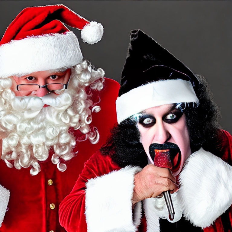 Santa Claus and Rock Star in Quirky Christmas Photo