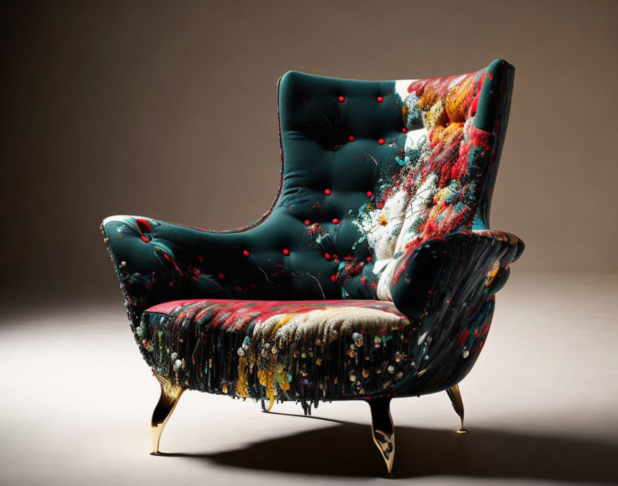 An armchair that looks like one by Jackson Pollock