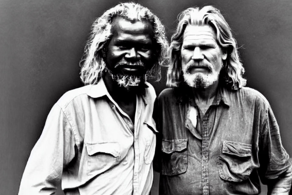 Two Men with Long Hair and Beards, Diverse Skin Tones, Posing Together