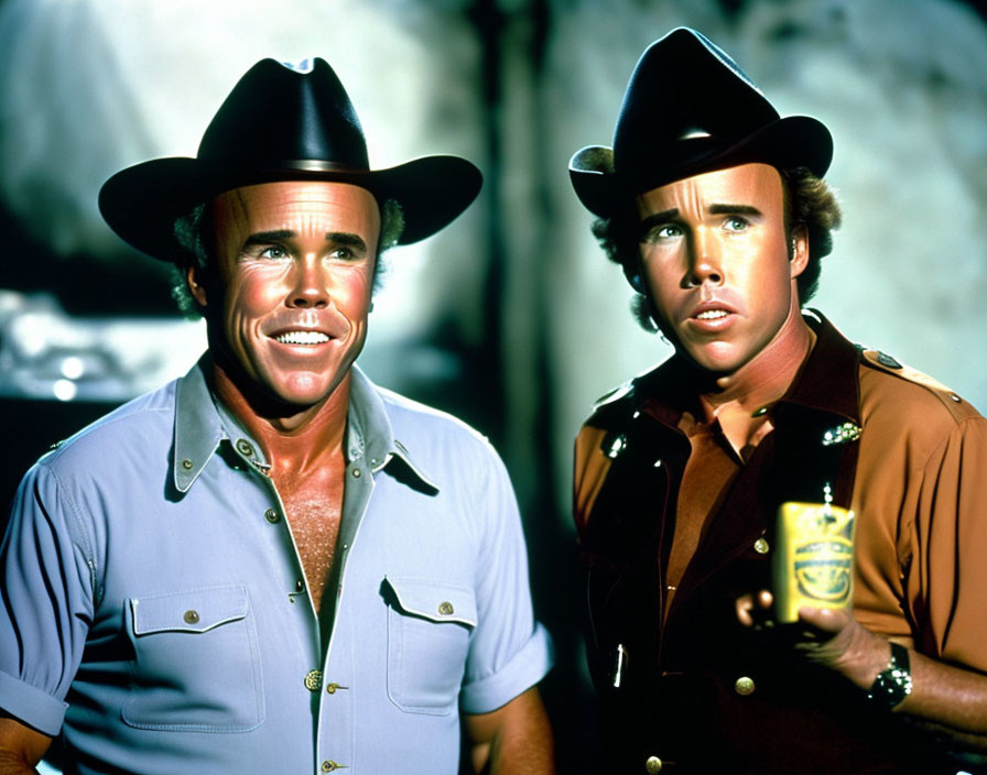 Two Men in Cowboy Hats and Sheriff Uniforms Standing Together