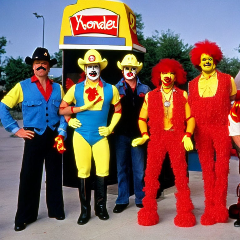Group of Five Individuals in Costume at Kool-Aid Stand