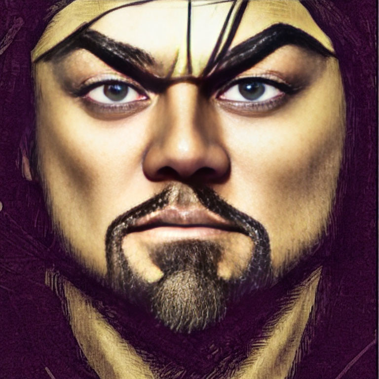 Person with Dramatic Theatrical Makeup: Bold Eyebrows, Goatee, Yellow Headband