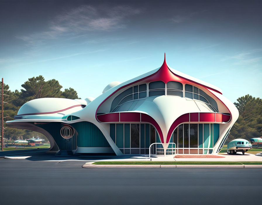 1960s Googie-style Retro-Futuristic Building with Pointed Roof