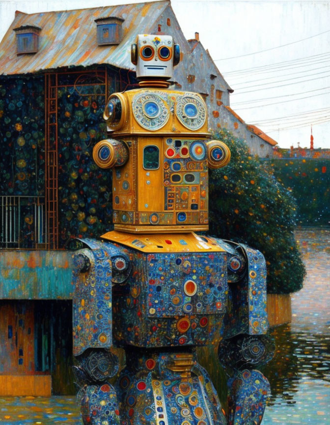 Colorful Vintage-Style Robot by Waterfront House