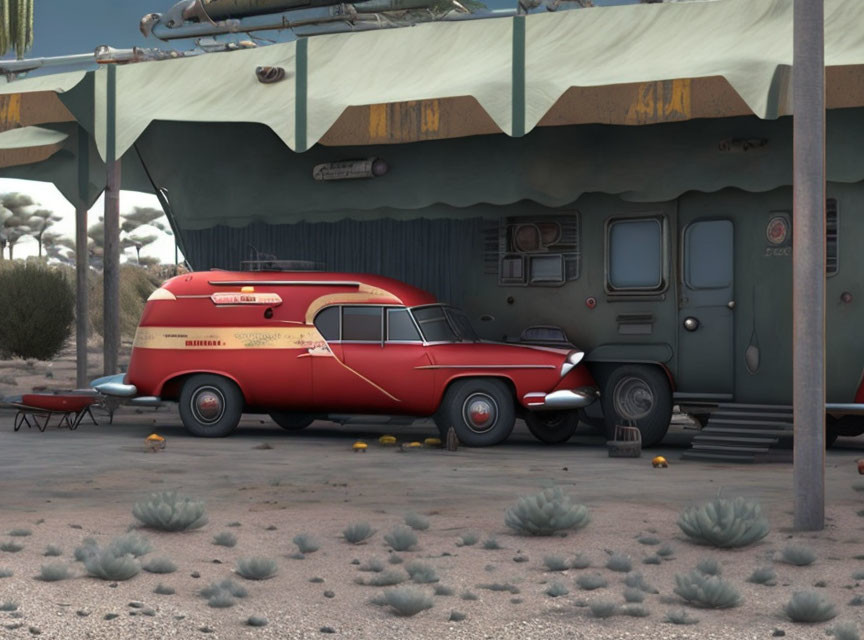Vintage Red and Cream Trailer with "Rosie's Diner" in Desert Setting