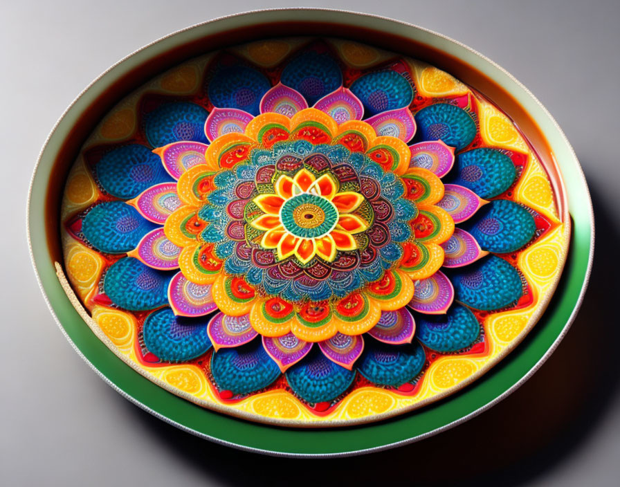Colorful Mandala Artwork in Round Container