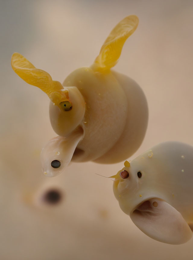 Pale Yellow Nudibranchs with Translucent Bodies and Leaf-Shaped Appendages