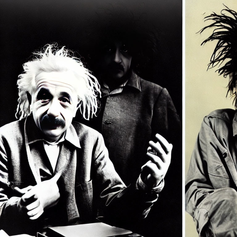 Monochrome collage of man with wild hair portraits