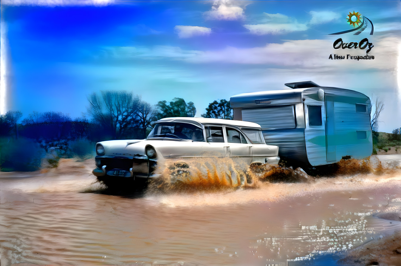 EK Holden and caravan water crossing