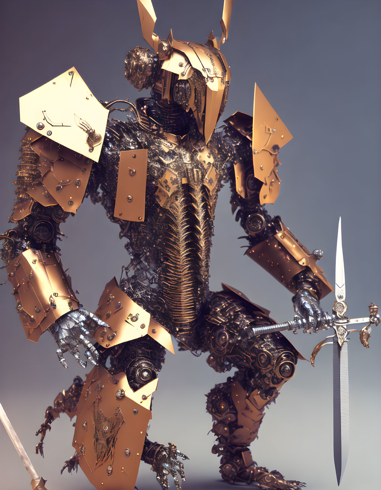 robotic termite man with a sword in battle