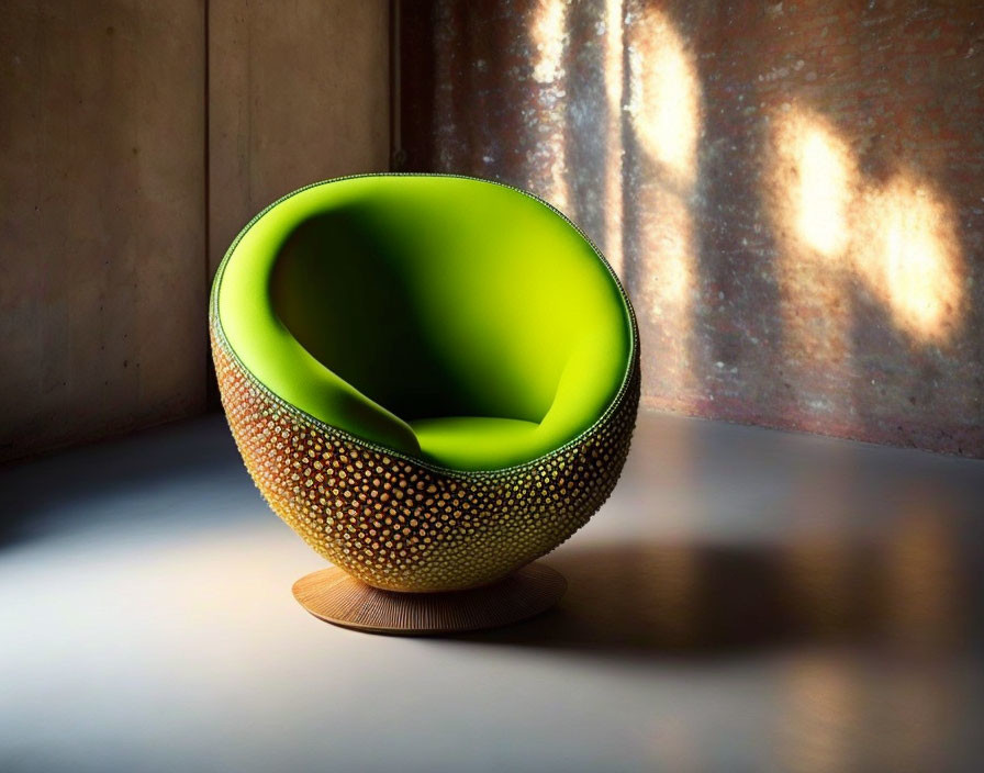 An armchair in the shape of a kiwifruit