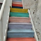 Colorful Staircase with Red, Purple, Blue, Green, and Yellow Steps