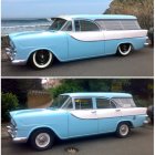 Restored Vintage Blue Station Wagon with Custom Wheels by Water