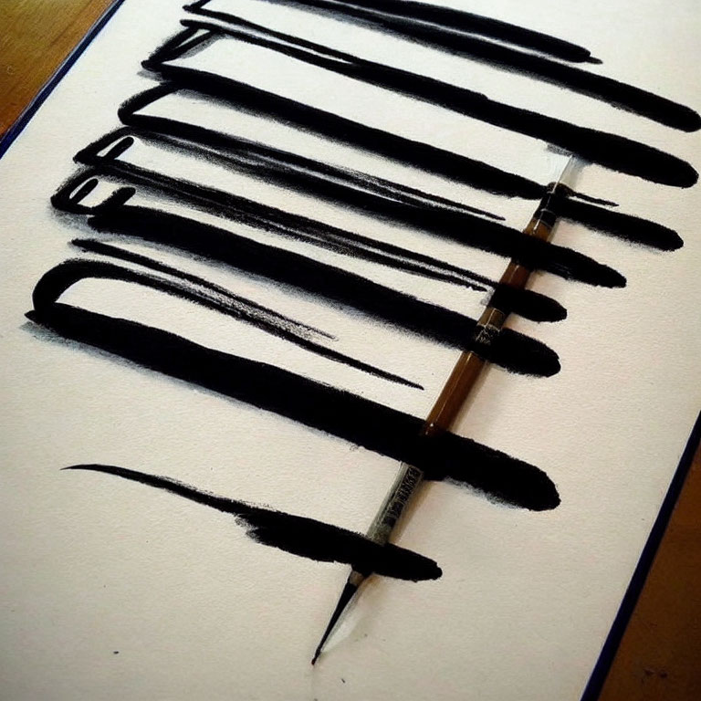 Monochrome syringe-painted stripes on white paper.