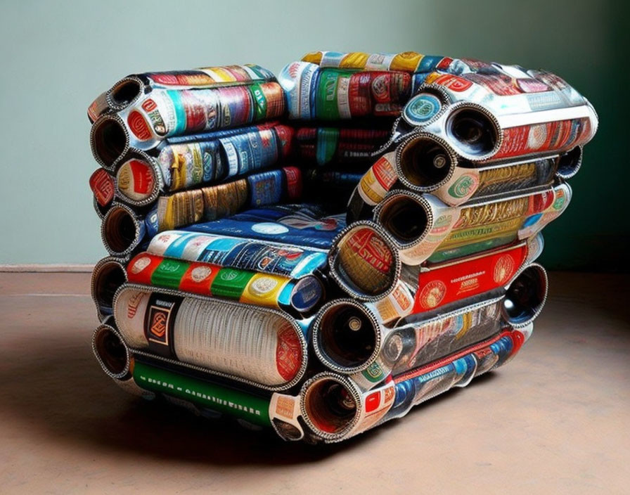 An armchair made out of beer cans