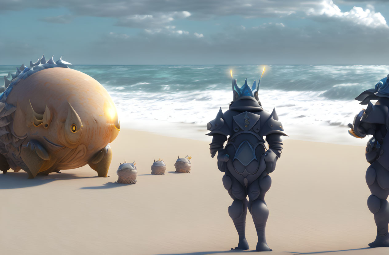 Very cute fantasy monster chilling on the beach
