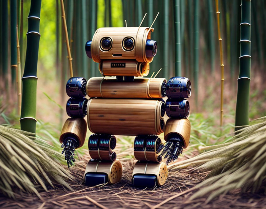 A robot made out of bamboo