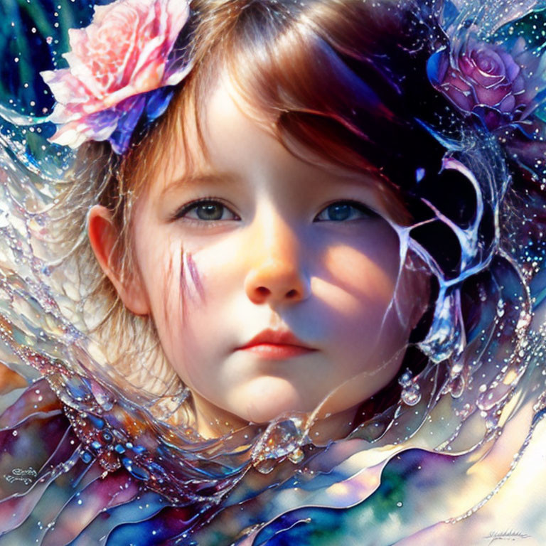 Ethereal young girl portrait with floral and jewel adornments