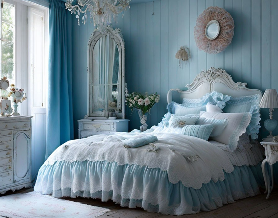 Bedroom blue white