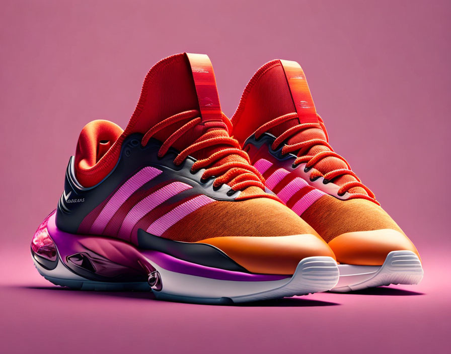 Orange and Purple Sneakers on Pink Background with Modern Design