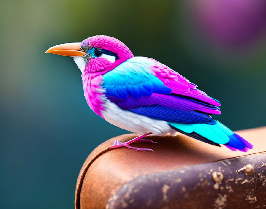 Colorful Bird on Leather Suitcase with Soft-focus Background