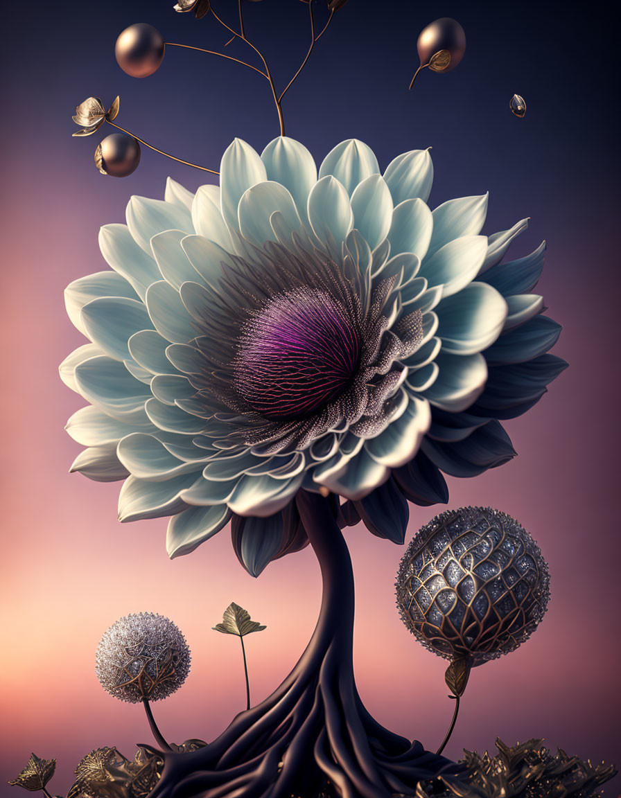 A surreal dahlia tree, a vision of pure delight.