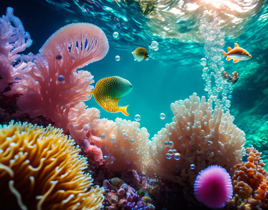 Vibrant Underwater Coral Reef with Tropical Fish