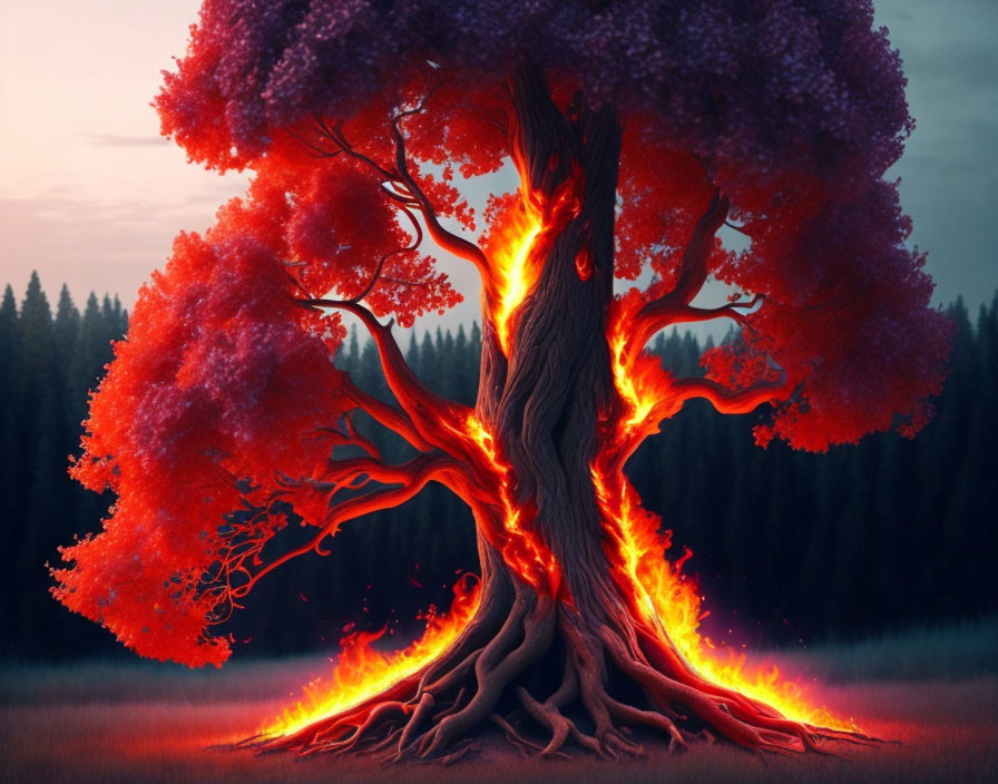 Fiery orange glow in tree digital artwork