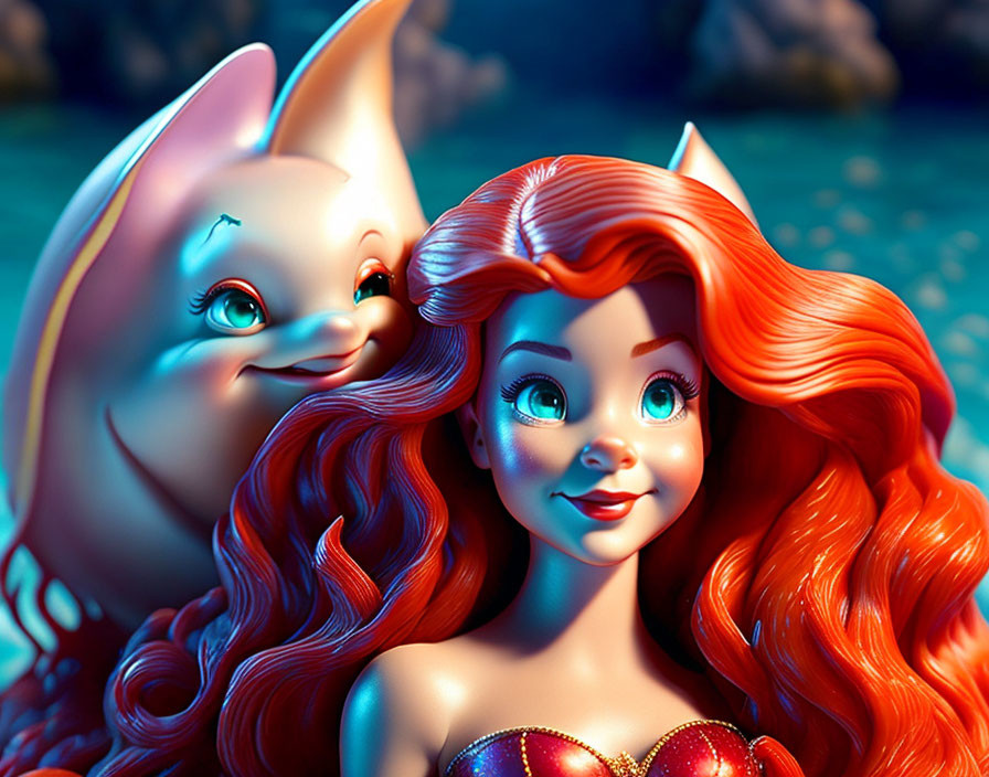 Colorful Illustration of Red-Haired Girl and Cheerful Creature