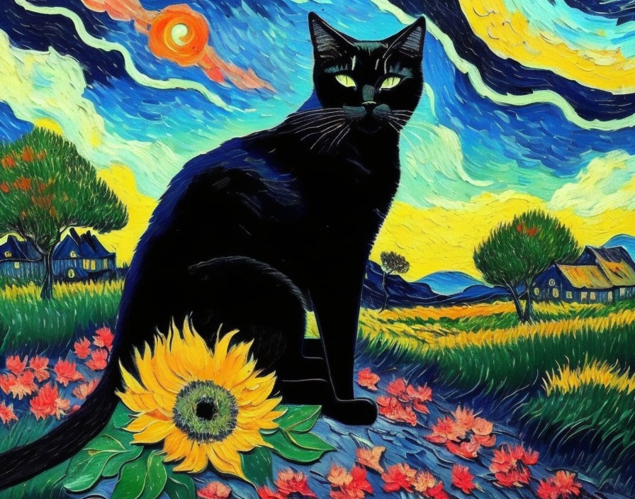 Black cat Painted By Vincent Vangogh