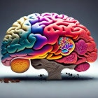 Vibrant human brain illustration with colorful regions on neutral backdrop
