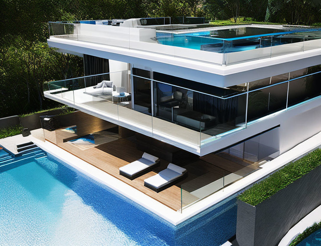 Luxury Multi-Level House with Glass Walls, Rooftop Pool & Garden
