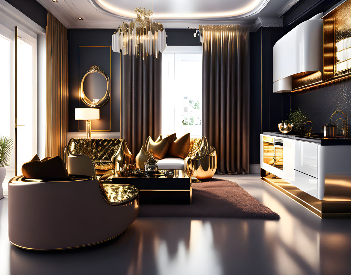 luxury interior, gold, living room